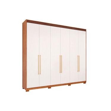 Imagem de Guarda Roupa Casal 6 Portas e 5 Gavetas c/ 1 Espelho Interno e Pés Aurora Cinamomo/Grafiato - Panan
