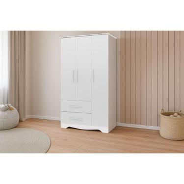 Imagem de Guarda Roupa Infantil C/ 3 Portas E 2 Gavetas Popy Retrô Branco - Peroba