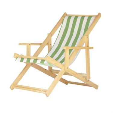 Imagem de Espreguiçadeira Preguiçosa Dobrável Madeira Maciça Natural Com Braço T