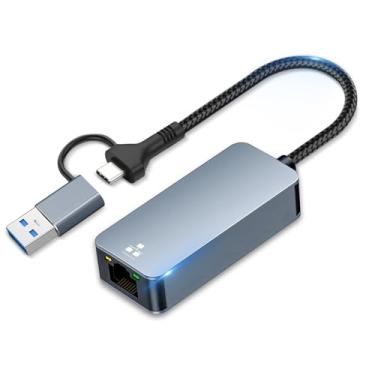 Imagem de Adaptador USB 3.0 para Ethernet com USB C para RJ45 Gigabit LAN 1000 Mbps rede com fio