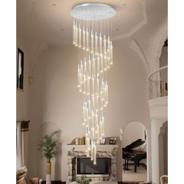 Imagem de cenozo Lustres modernos de 46 luzes para entrada de escadas, LED, regulável, glamouroso, luminosidade, luminária, escada, entrada, sala de estar, sala de jantar, prata