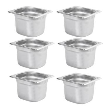 Imagem de Kit Seis Cubas Gastronomica Padrão Gn 1/6 150mm Inox sem Alça Com tamp
