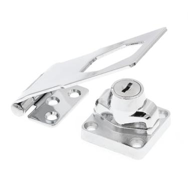 Imagem de Prime-Line U 117204 Trava de dobradiça de ferrolho de segurança para porta e portão com trava de botão giratório com chave 9,5 cm com parafusos cromados (pacote único)