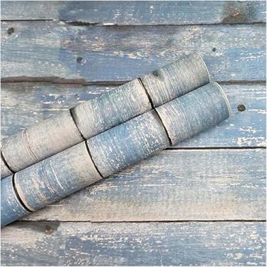 Imagem de MILEPER Papel de parede de madeira azul vintage17,3 x 393 papel de parede texturizado de madeira envelhecida