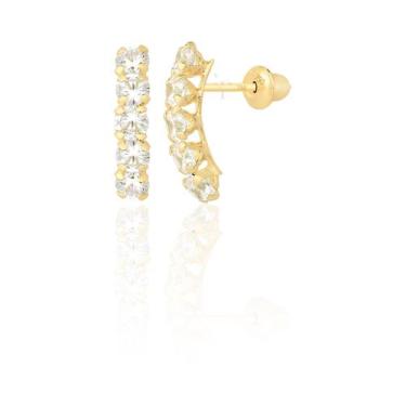 Imagem de Brinco Ouro 18k 750 Pedras Zircônia Aparador Meia Argola Par  - Gift P