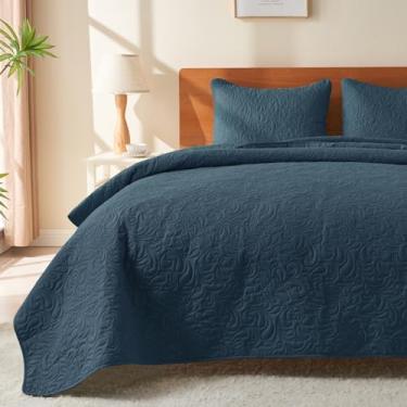 Imagem de JYHOPE Conjunto de cama de solteiro, edredom de verão, 1 edredom e 2 fronhas, colcha de microfibra leve e macia para todas as estações (estampa de flor, azul, king (102 x 90))