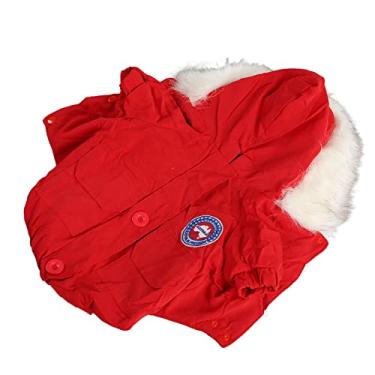 Imagem de Casaco de inverno com capuz para cães, roupa com capuz para cães de algodão ao ar livre jaqueta para clima frio para cães pequenos e médios gatos vermelho (XG)