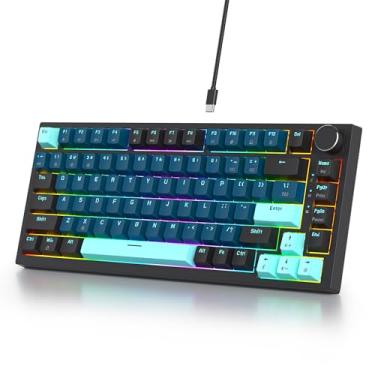 Imagem de Guffercty kred Teclado para jogos 75% com junta de botão montada, teclado mecânico para jogos RGB TKL personalizado, programável com interruptor vermelho (monstro de 82 botões)