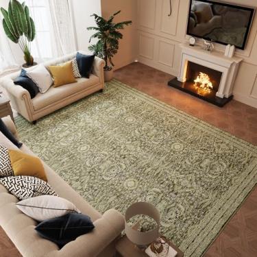 Imagem de Tapete verde oliva grande, 2,5 x 3,5 m, extra grande, lavável à máquina | Tapete dobrável imune a manchas para planta aberta | Antiderrapante, seguro para madeira, alta densidade, pronto para