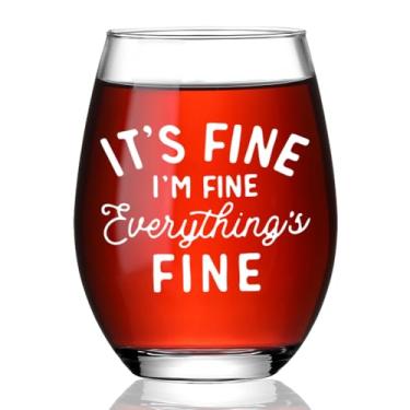 Imagem de Ymzkpoa Presentes engraçados de taça de vinho para mulheres, mãe, colega de trabalho, professora, It's Fine I'm Fine Everything's Fines, presente de taças de vinho de escritório para aniversário