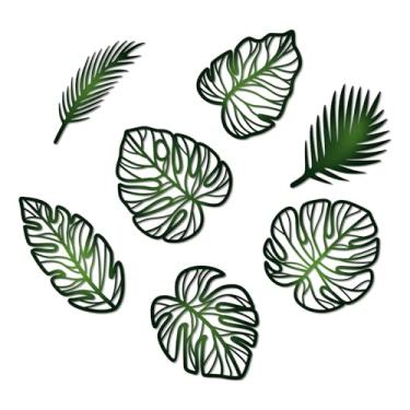 Imagem de Zzbakress 7 peças arte de parede de palmeira folhas decoração de parede arte de parede tropical selva berçário decoração de quarto Monstera para casa de fazenda, casa, cozinha, quarto, jardim (verde)