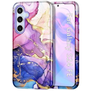 Imagem de Avocase Capa compatível com Samsung Galaxy S24 FE, padrão de mármore, 3 em 1, resistente, à prova de choque, PC rígido + silicone macio para mulheres e meninas, capa protetora para Galaxy S24 FE (2024