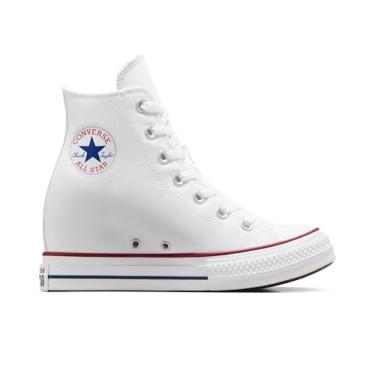 Imagem de Converse Tênis feminino Chuck Taylor All Star Wedge plataforma cano alto, Branco/Vermelho/Azul-marinho, 34