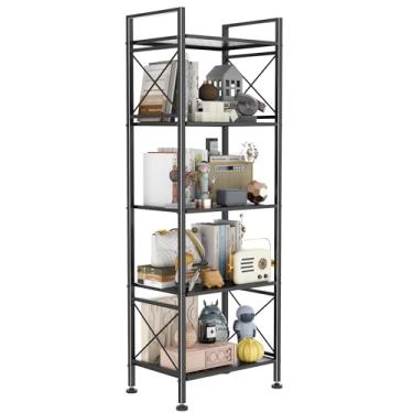 Imagem de GIOTORENT Estante de metal industrial de 5 andares, estante estreita para quarto e sala de estar – prateleira alta para livros, filmes, CDs, 42,7 cm L x 32,5 cm P x 53,8 A, preta