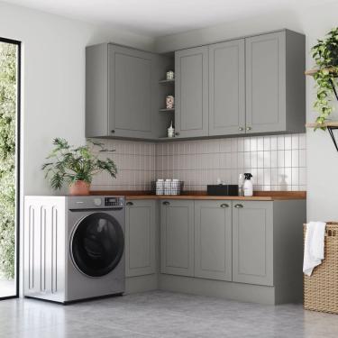 Imagem de Lavanderia Modulada 05 Peças com Tampo Emily Espresso Móveis Cinza/Marrom