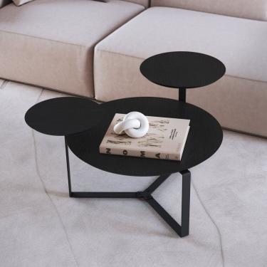 Imagem de Mesa de Centro Três Tampos Chanfrado Orgânica Pé Metal Complementos Nero/Preto