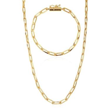 Imagem de Kit de Moeda Antiga Banhado a Ouro 18k Corrente E Pulseira Tijolinho Quina 5mm (Corrente70CM + Pulseira19CM)