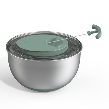 Imagem de COOK WITH COLOR Spinner de salada de aço inoxidável – Lavadora de alface e secadora de legumes para facilitar a preparação da salada – Base antiderrapante com alça de puxar – Sistema de freio de