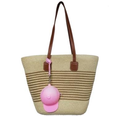 Imagem de Farm4Far Bolsa de mão feminina casual vintage retrô de palha para praia, 25ss4043k