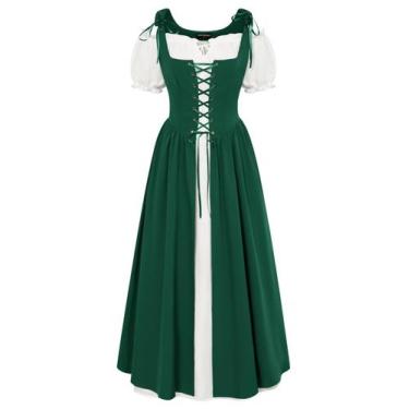 Imagem de Traje: vestido renascentista, escarlate, escuro, verde escuro, L, femi