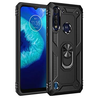 Imagem de SORAKA Capa para Motorola Moto G8 Power Lite com anel capa Motorola Moto G8 Power Lite TPU suave para-choques rígido PC capa traseira com placa de metal para montagem magnética no carro