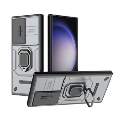 Imagem de SORAKA Capa para Samsung Galaxy S23 Ultra 5G com suporte de anel e tampa deslizante para câmera capa Samsung Galaxy S23 Ultra 5G com placa metálica para suporte magnético de carro