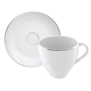 Imagem de Xícara e Pires de Café Porcelana 100ml Tramontina Atena Branca Mesa Posta