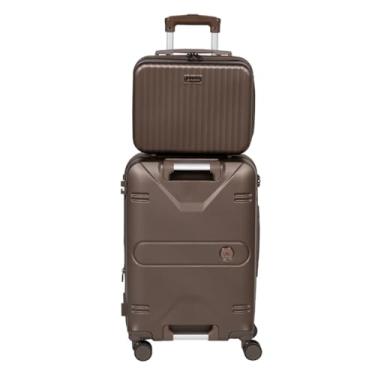 Imagem de Mala De Bordo 10kg Rigida Expansiva Rodas 360 Porta Copos Alça Frontal + Frasqueira (Marrom)