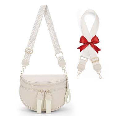 Imagem de Bolsa grande de couro para mulheres, pochete transversal, bolsa grande com 2 peças, alça ajustável, carteira de cinto de couro, Branco, Large, Bolsas femininas