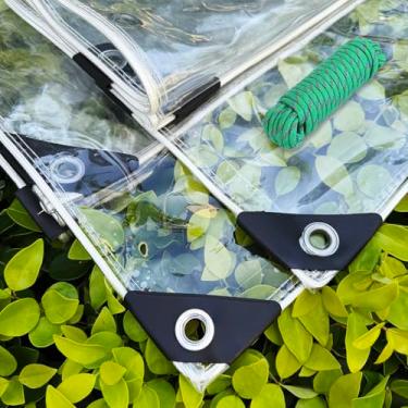 Imagem de OBMESHOW Lonas transparentes resistentes à prova d'água, lonas de plástico com ilhós, vinil transparente de PVC espesso de 14 mm para cercas de pátio, varandas externas, estufa, jardim e galinheiro