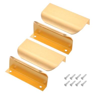 Imagem de PATIKIL 4 puxadores de dedo para armários, borda de liga de alumínio de 7,6 cm, puxador de dedo, suporte traseiro oculto plano para cômoda, guarda-roupa, gavetas, ferragens de porta, tom dourado
