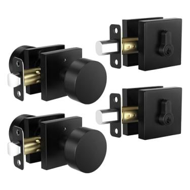 Imagem de Leydebong Conjunto de 2 maçanetas de porta de entrada com chave e fechadura de cilindro único, conjunto de segurança para porta externa e frontal, fechaduras de porta de entrada com chave com fecho