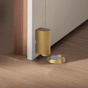 Imagem de Cavo | Batente de porta magnético para montagem na parede, trava magnética resistente de cobre durável, rolha moderna, incluindo ferragens de montagem, pacote com 2 (ouro escovado)