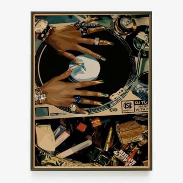 Imagem de Black Woman Art Poster Funky Black Girl Record Pôster de Música Impressões Mulheres Afro-Americanas Arte de Parede em Tela para Mulher Negra Moderna Sala de Estar Quarto Escritório Decoração de Casa