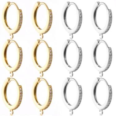 Imagem de Beebeecraft 6 pares de brincos de argola de 2 cores, achados em ouro 18K e platina banhado a ouro 18 quilates e zircônia cúbica achados de argola, ganchos redondos com alça para fabricação de joias