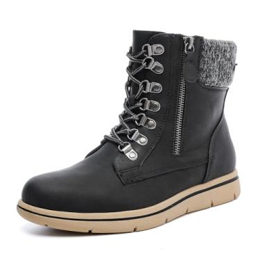 Imagem de Luoika Botas femininas de cano curto de largura larga, salto plano, zíper lateral, cadarço, plus size., Preto 717, 7.5 X-Wide