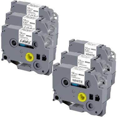 Imagem de Weemay Pacote com 6 etiquetas TZe TZ de 12 mm 0,47 polegadas compatível com fita preta laminada Brother em fita transparente e branca TZe-131 para P-Touch PTD220 PTD600 PT-D410 PTH110BP etiquetadora