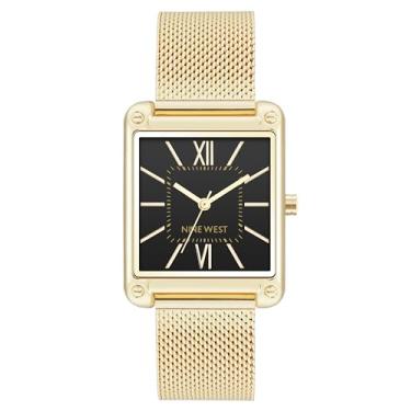 Imagem de Nine West Relógio feminino com pulseira de malha, Dourado