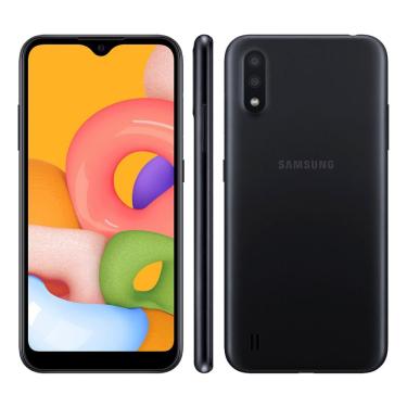 Imagem de Smartphone Samsung Galaxy A01 Preto 32GB, Tela Infinita de 5.7", Câmera Traseira Dupla, Android 10.0, Dual Chip e Processador Octa-Core