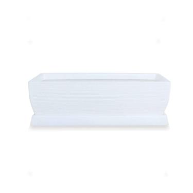 Imagem de Vaso Jardineira Decorativo Polietileno 80X30 + Prato Branco