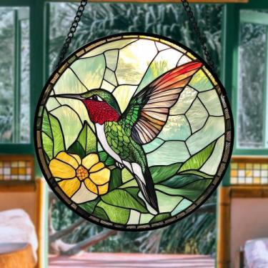 Imagem de Janela de vitral pendurada AMDERVEN Green Hummingbird 38 cm