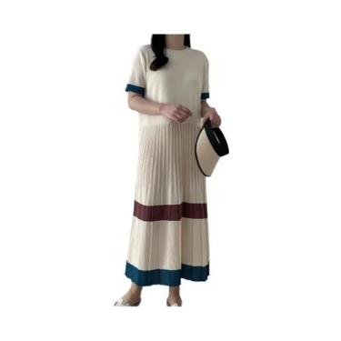 Imagem de Vestido Casual Feminino Solto Com Pregas Em Tricô, Decote Redondo, Man