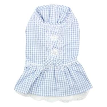 Imagem de Parisian Pet Vestido de cachorro azul - Roupas de cachorro com renda lateral - Vestido de cachorro elegante 100% algodão - Vestido casual de aniversário para cães - Vestidos de verão para cães grandes