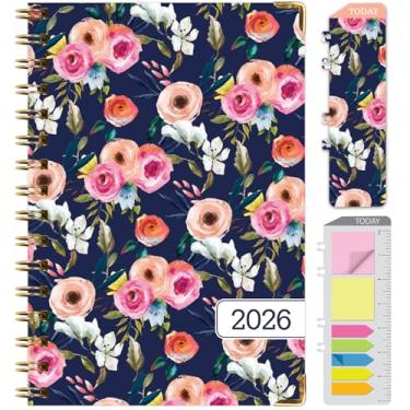Imagem de Agenda Hardcover 2026, 14 cm x 20 cm: 14 meses (novembro de 2025 a dezembro de 2026), agenda mensal diária, agenda anual, marcador de livro, pasta de bolso e conjunto de notas adesivas (floral marinho
