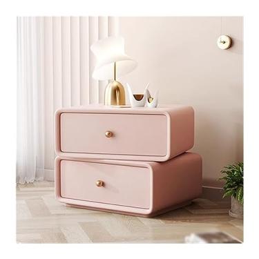 Imagem de Mesa de cabeceira totalmente de madeira maciça com gavetas duplas giratórias de cabeceira mesa de cabeceira moderna simples cor sólida móveis de cabeceira quarto mesa de cabeceira de canto redondo