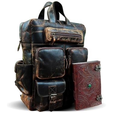Imagem de Mochila Masculina BOSTANTEN para Laptop de Couro de Búfalo, LEATHER AND STITCHES, Marrom