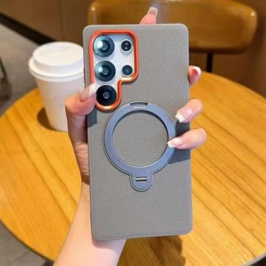Imagem de YOGISU Capa protetora magnética dobrável com suporte giratório para Galaxy S24 Plus, textura de armadura, à prova de choque (para Galaxy S24 Plus/cinza)