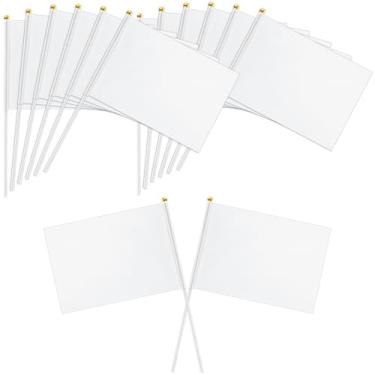 Imagem de 12 peças de bandeiras brancas de 12 × 20 cm, pequenas bandeiras em branco para decorar, mini bandeira branca portátil de grafite DIY para inauguração, aniversário de crianças, carnaval