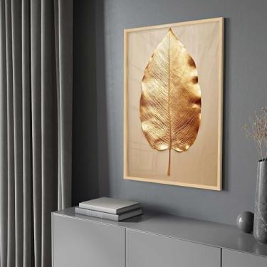 Imagem de Quadro Decorativo com Moldura e Acrilico Cristal Vidro Folha Dourada Arte Moderna Sala Quarto Hall