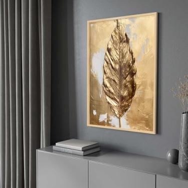 Imagem de Quadro Decorativo com Moldura e Acrilico Cristal Vidro Folha Dourada Pintura Sala Quarto Hall